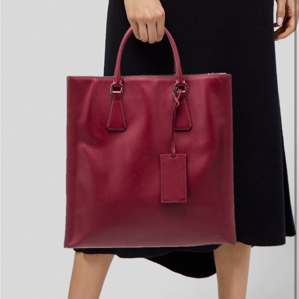 Prada Saffiano red leather handle bag